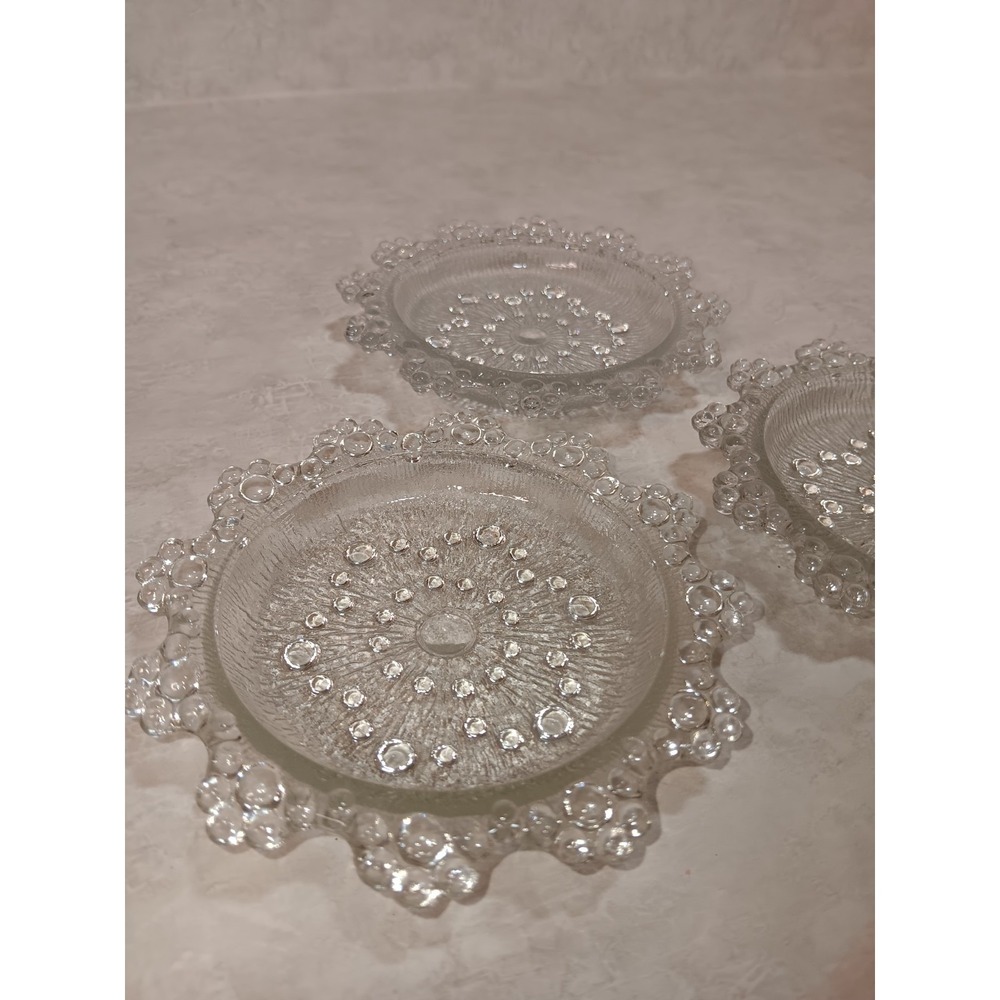 Set Of 3 Masserini Barocco Italy Vtg Glass Trinket Dishes 4.5" Bubble Lace GREAT